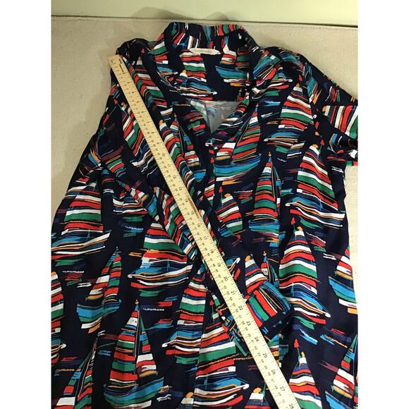 Soft Surroundings Women Sail-away Blouse Sz. Lrg Blue Button up Boat Print top - Picture 8 of 11